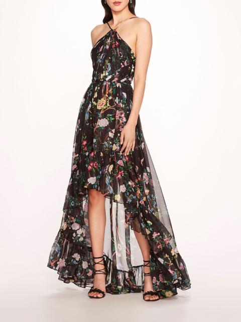 FLOWERING HALTER HIGH-LOW GOWN