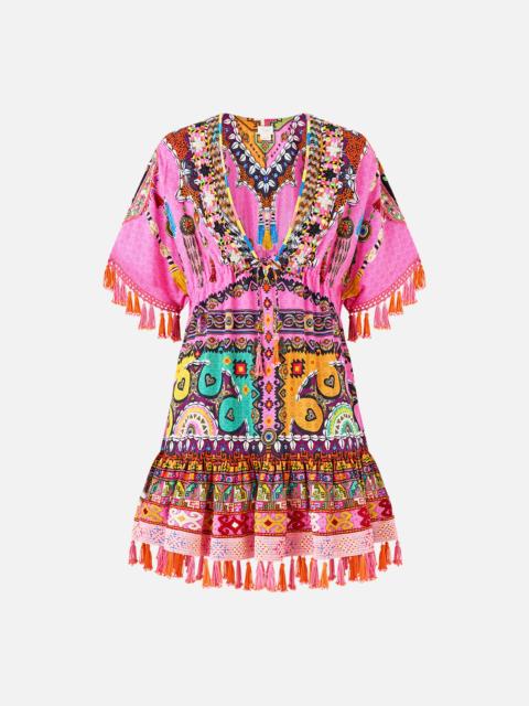 SHORT V NECK EMBROIDERED DRESS