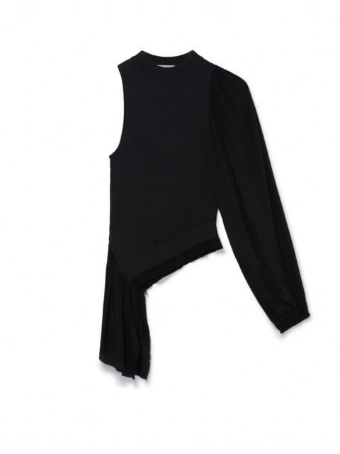 Silk Sleeve Rib-Knit Top