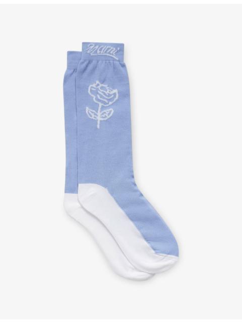 Sprayed Roses-Intarsia Cotton-Blend Mid-Calf Socks