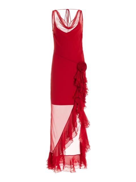 Azura Ruffled Chiffon Midi Dress red