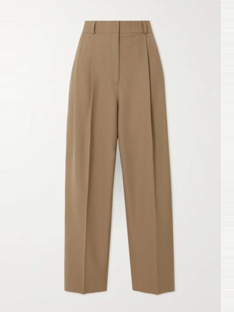 Pleated recycled grain de poudre wide-leg pants