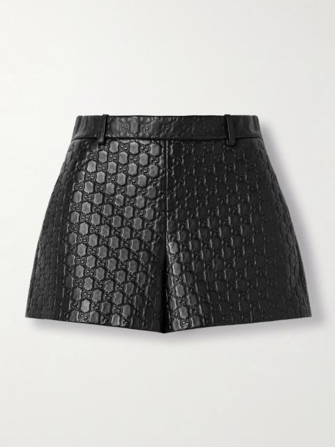 Debossed leather shorts Black
