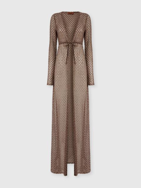 Long cardigan in lamé viscose with spiderweb motif