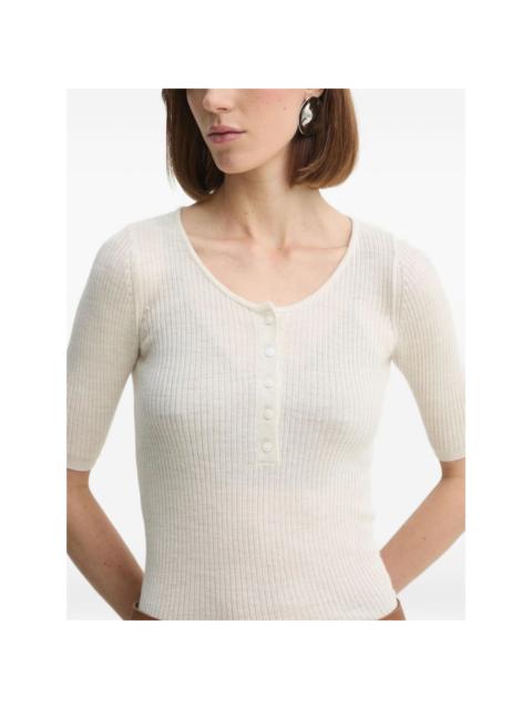 ribbed button-front top