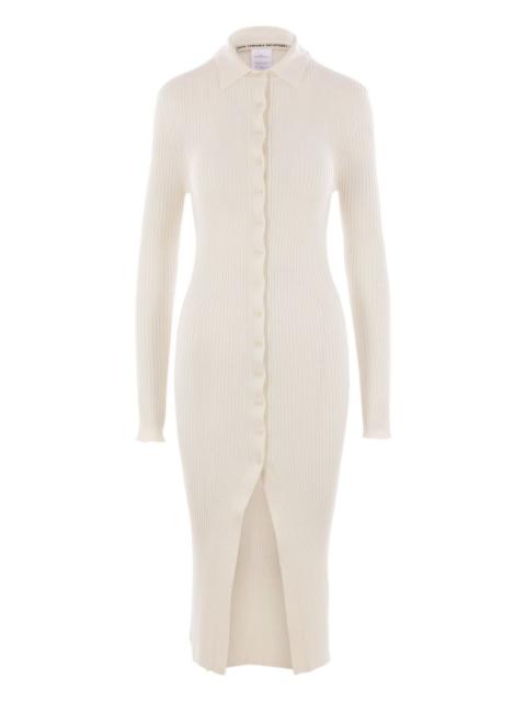 rib-knit button midi dress