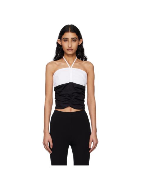 Black & Off-White Shirring Halter Top