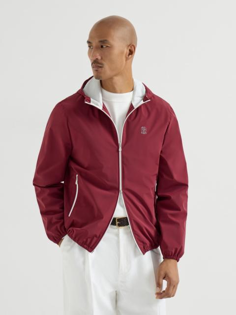 Bonded nylon hooded outerwear jacket with logo