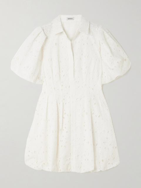 Cleo Pleated Broderie Anglaise Cotton Mini Shirt Dress