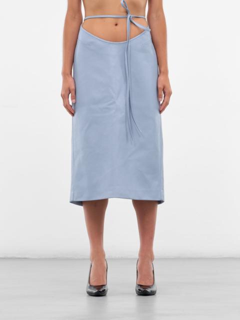 Blue Vegan Leather Midi Skirt