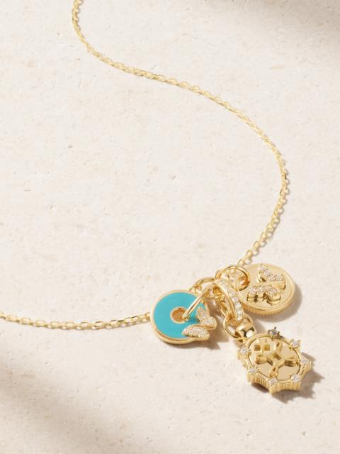 Reverie + Butterfly + True Love 18-karat Gold, Diamond And Ceramic Necklace