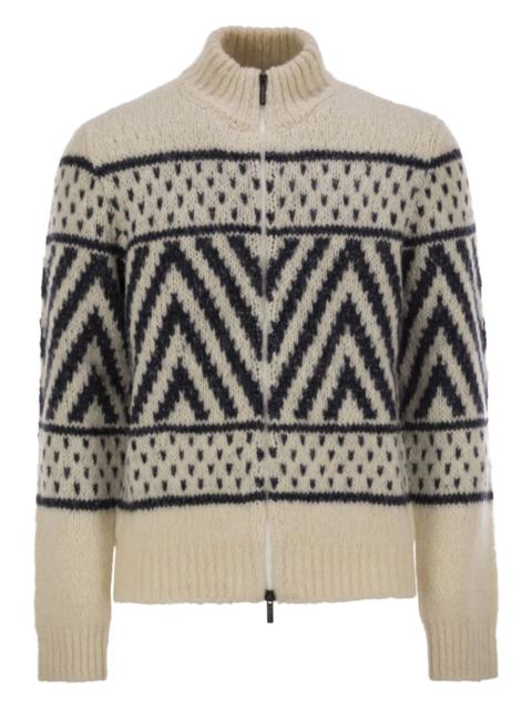 zip-up high-neck cardigan