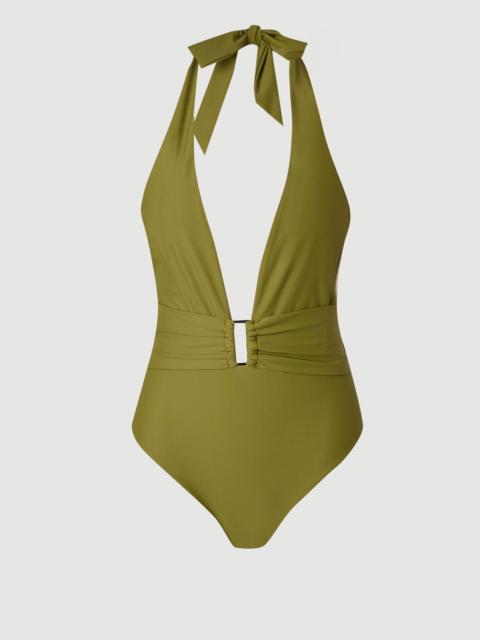Halter Neck Hardware Detail Plunge Swimsuit