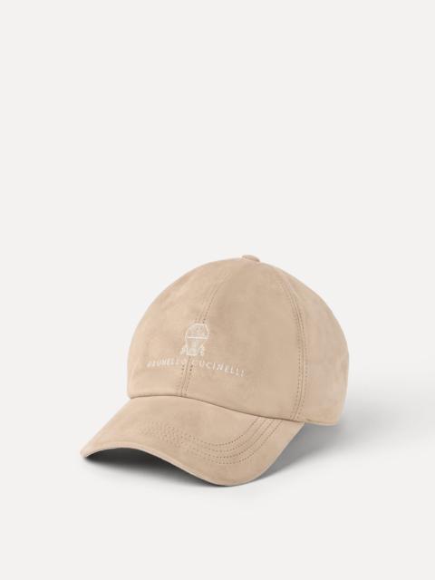 Suede baseball cap with embroidered logo