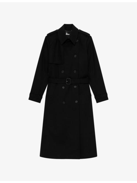 Padded-Shoulder Double-Breasted Cotton Trench Coat
