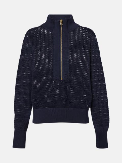 Open-knit cotton half-zip sweater