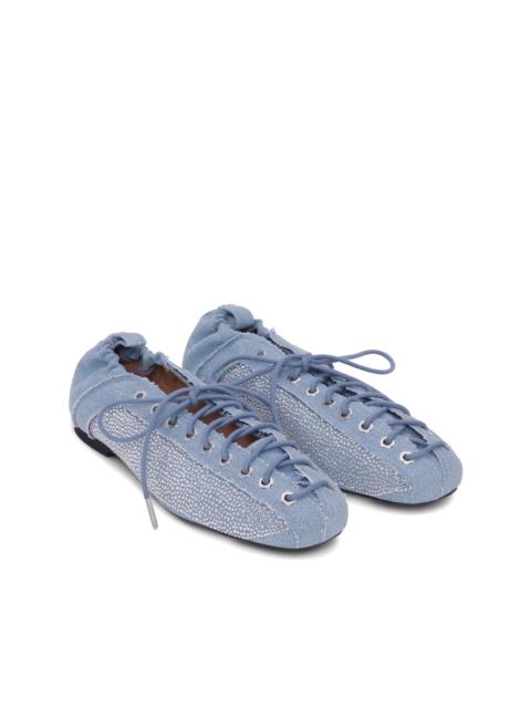 denim lace-up ballet flats