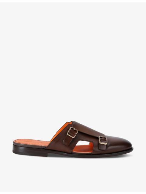 Monk double-buckle leather mules