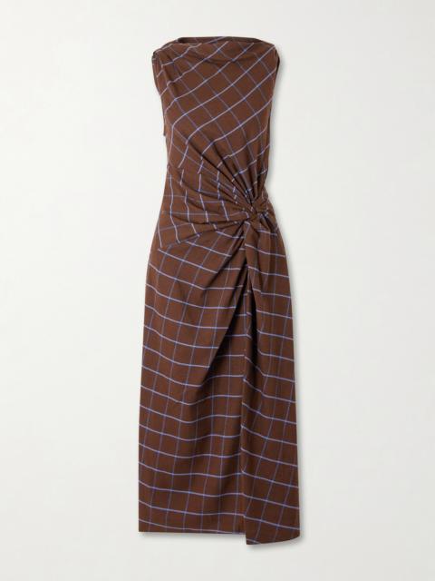 Knotted Checked Cotton-flannel Midi Dress