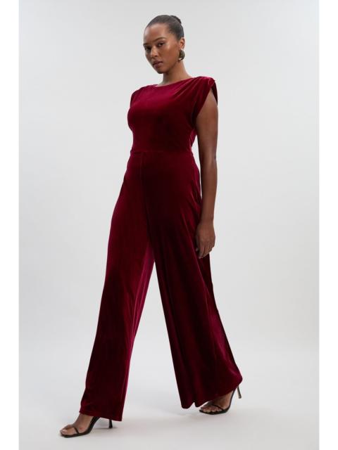 Plus Size Stretch Velvet Strong Shoulder Jumpsuit