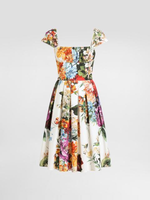 Flower bouquet-print poplin dress