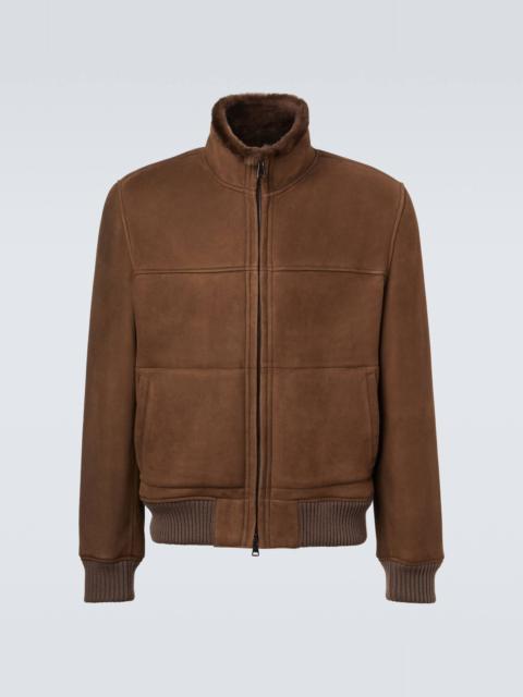 Shearling-lined suede bomber jacket