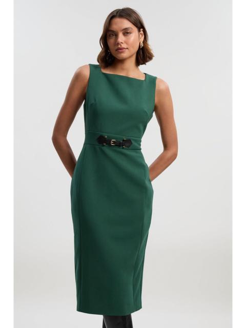 Compact Essential Tab Waist Pencil Midi Dress