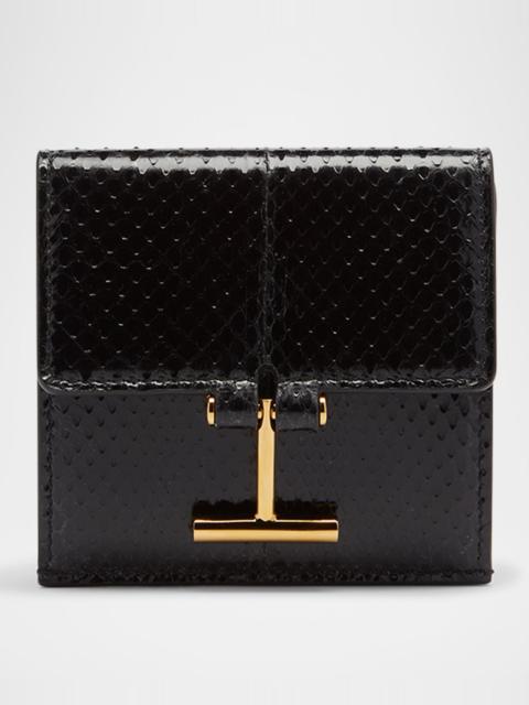 Flap Card Holder in Snake-Embossed Leather