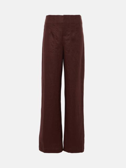 Isotta high-rise linen straight pants