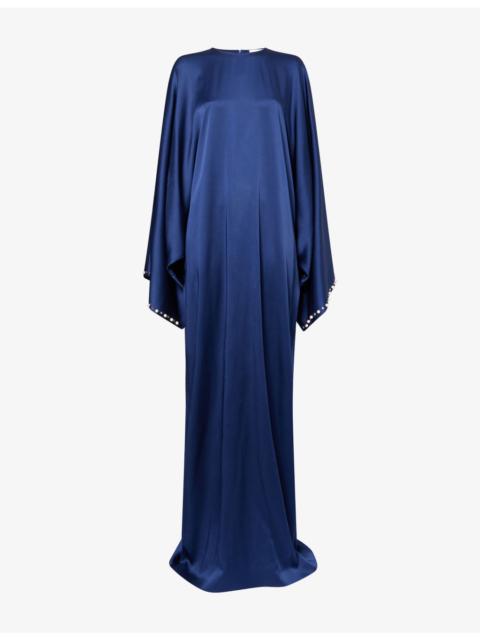 Pearl-Embellished Satin Maxi Dress