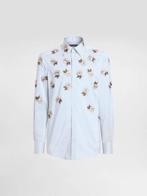 Silk and cotton shirt with floral appliqués