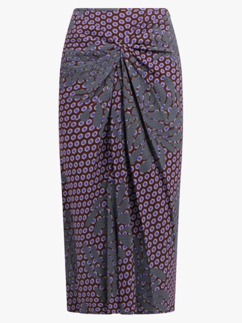 SMILA DRAPED FLORAL MOTIF MIDI SKIRT | PURPLE/BLUE
