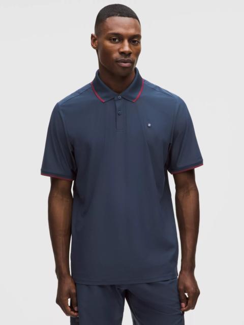 UV-Protective Striped Mesh Tennis Polo Shirt