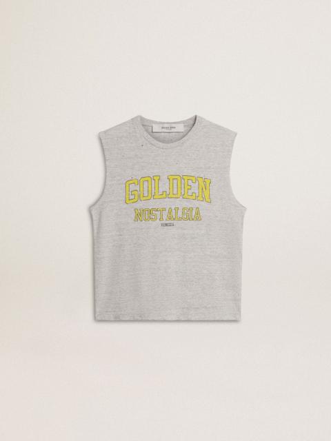 Women's gray sleeveless T-shirt with yellow print