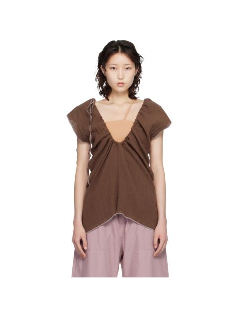 Brown Crinkle Linen Max Blouse