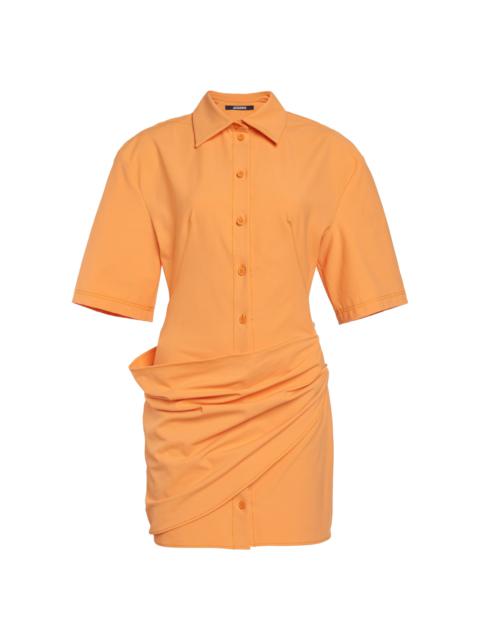 Draped Poplin Mini Shirt Dress orange
