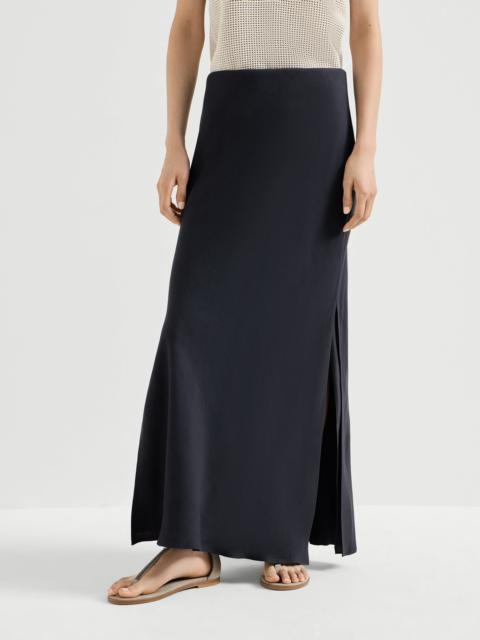 Viscose and linen twill fluid bias-cut skirt