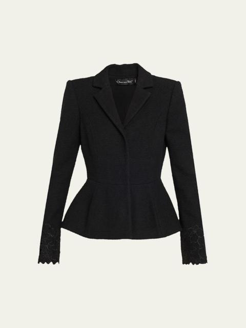 Embroidered Boucle Peplum Suit Jacket