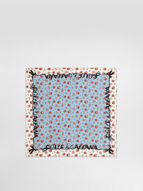 Small rose-print silk twill scarf 50x50