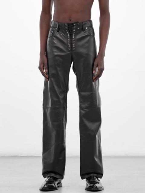 Black Leather Lace-Up Trousers