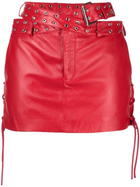 belted criss-cross leather mini-skirt