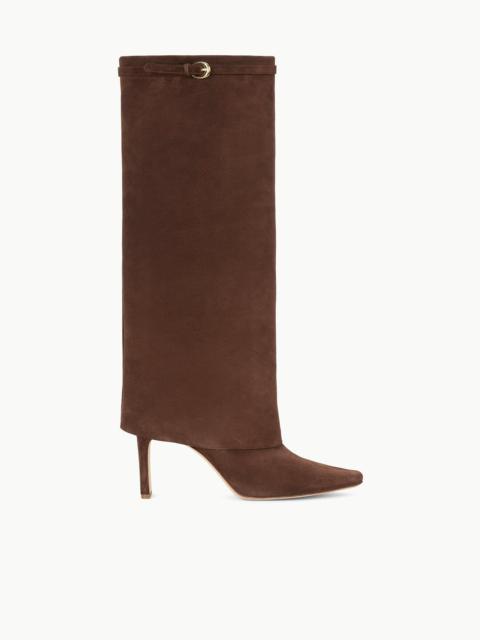 STAUD WALLY FOLDOVER HIGH HEEL BOOT MAHOGANY SUEDE
