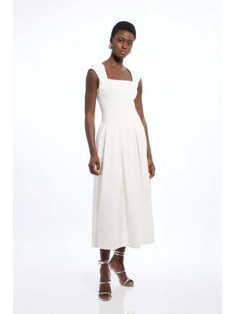 Clean Tailored Square Neck Full Skirted Midi Dress
