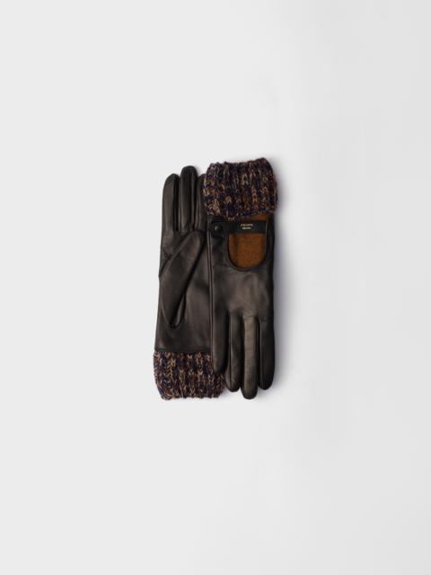 Nappa leather and mélange knit gloves
