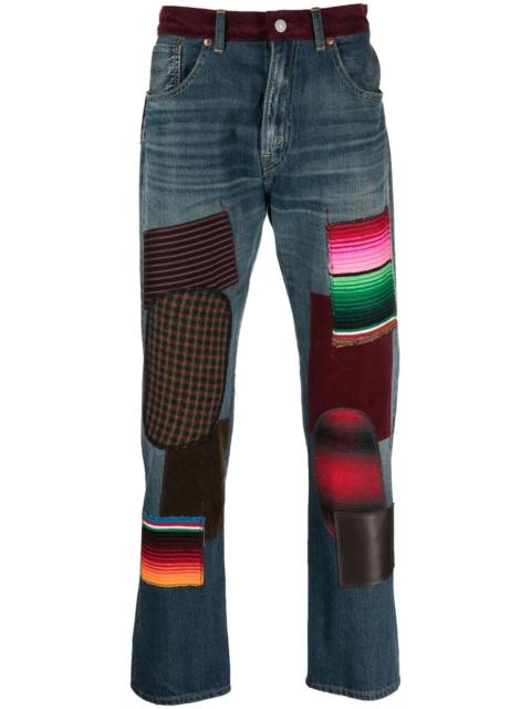 patchwork-design slim-cut jeans