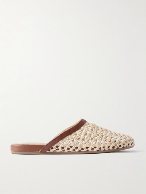 The Slipper Leather-trimmed Raffia Mules