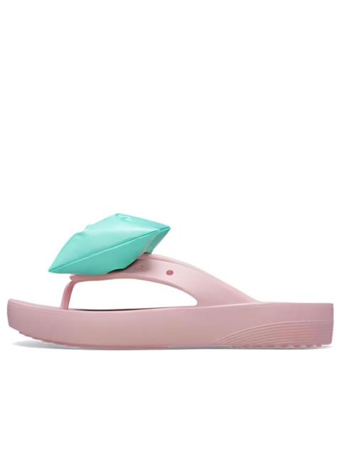 (WMNS) Crocs Classic Platform Bow Flip Flops 'Pink Teal' 210182-606