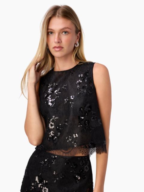 ARACELY SEQUIN LACE CROPPED TOP BLACK