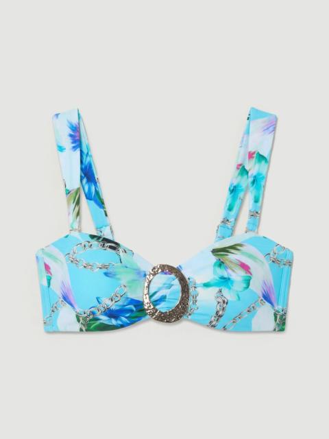 Chain Print Bandeau Metal Trim Detail Bikini Top
