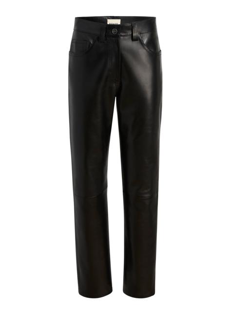 Callum Mid-Rise Leather Straight-Leg Pants black